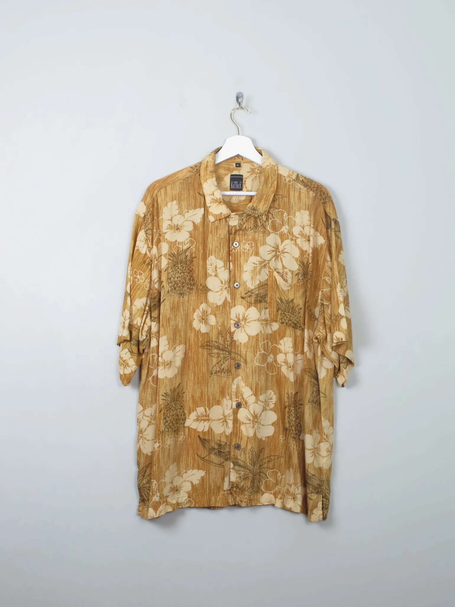 Men's Vintage Mustard Floral Hawaiian Style Shirt XL