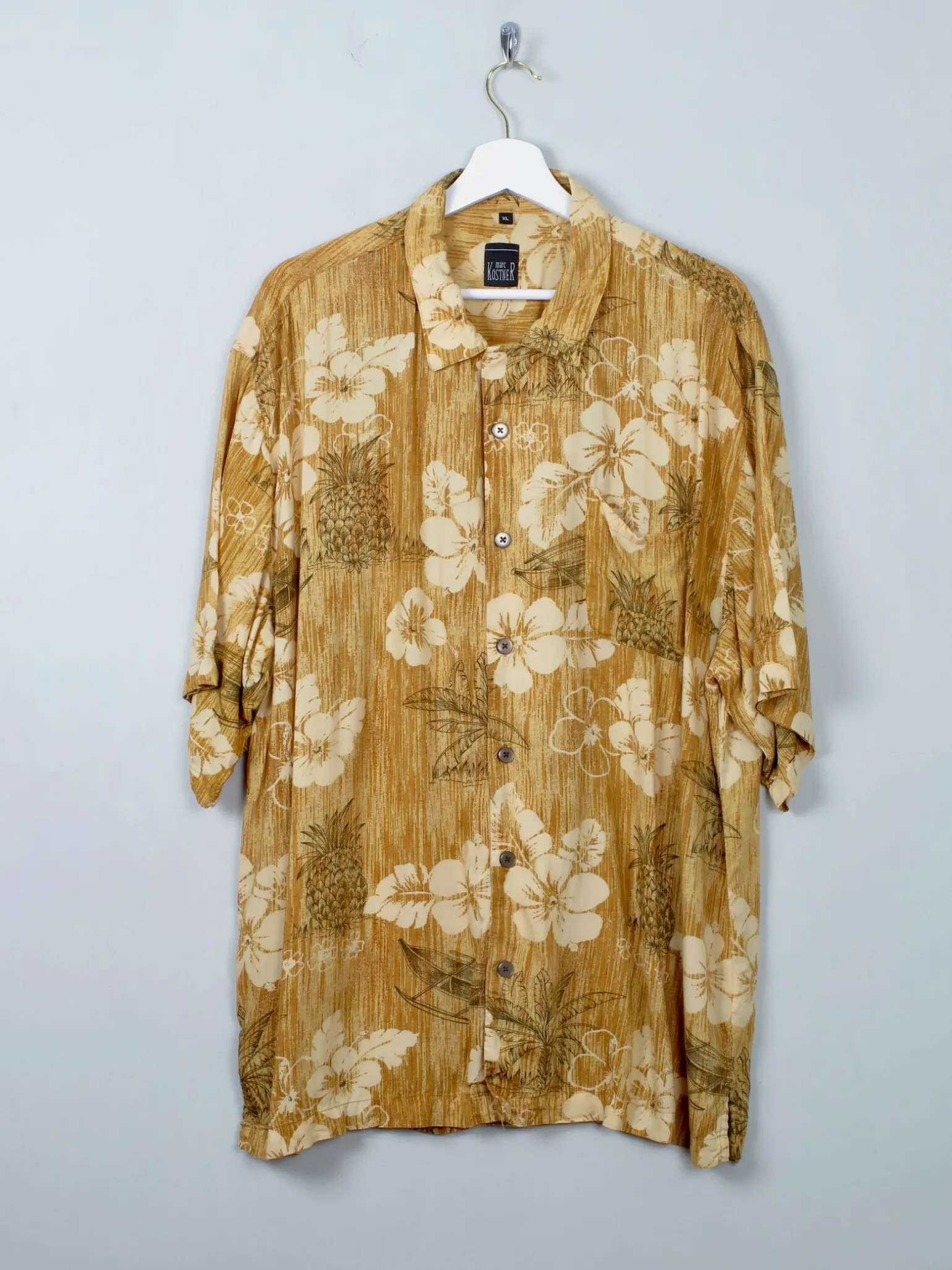 Men's Vintage Mustard Floral Hawaiian Style Shirt XL