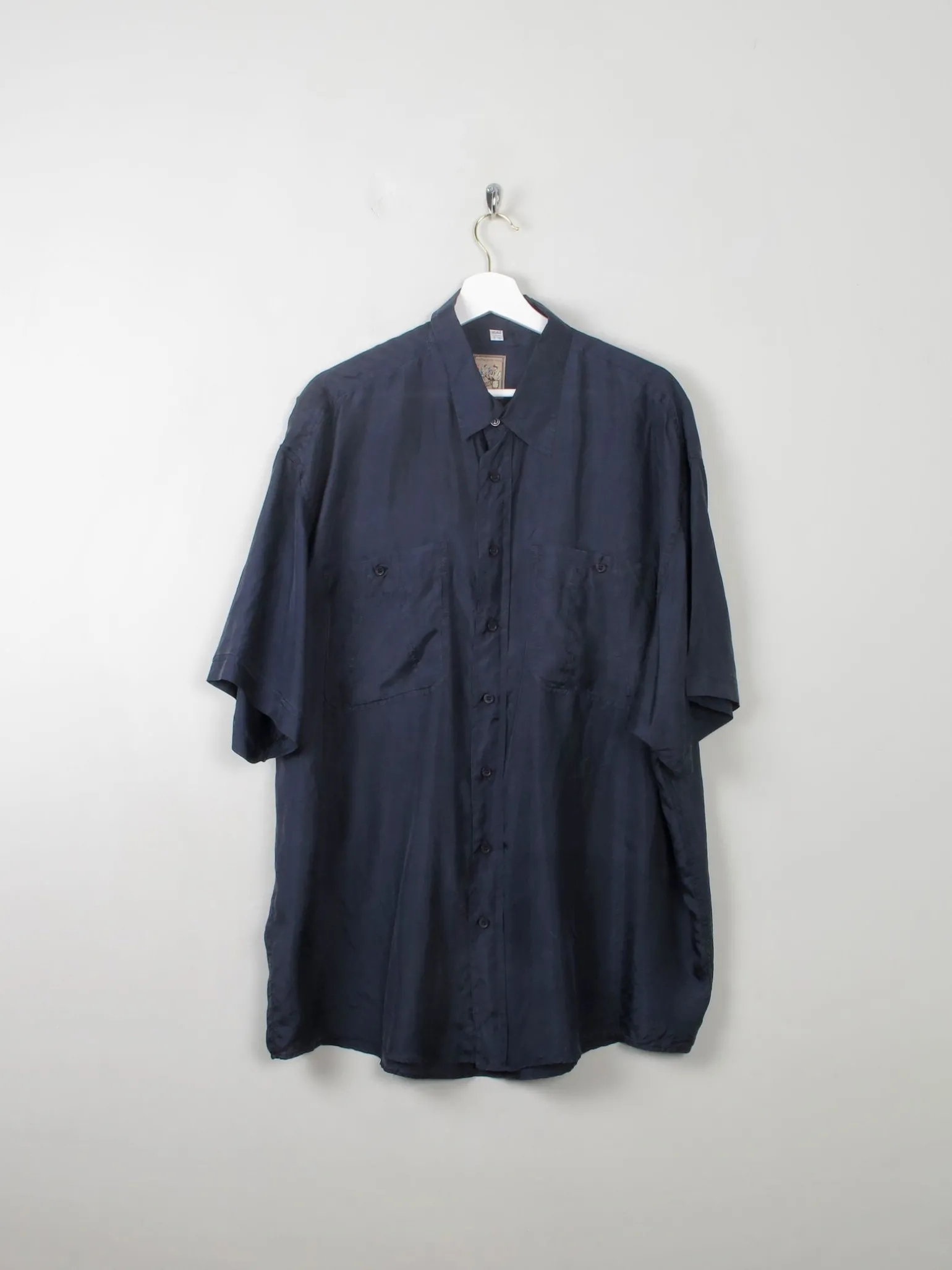 Men's Vintage Navy Silk Shirt XL