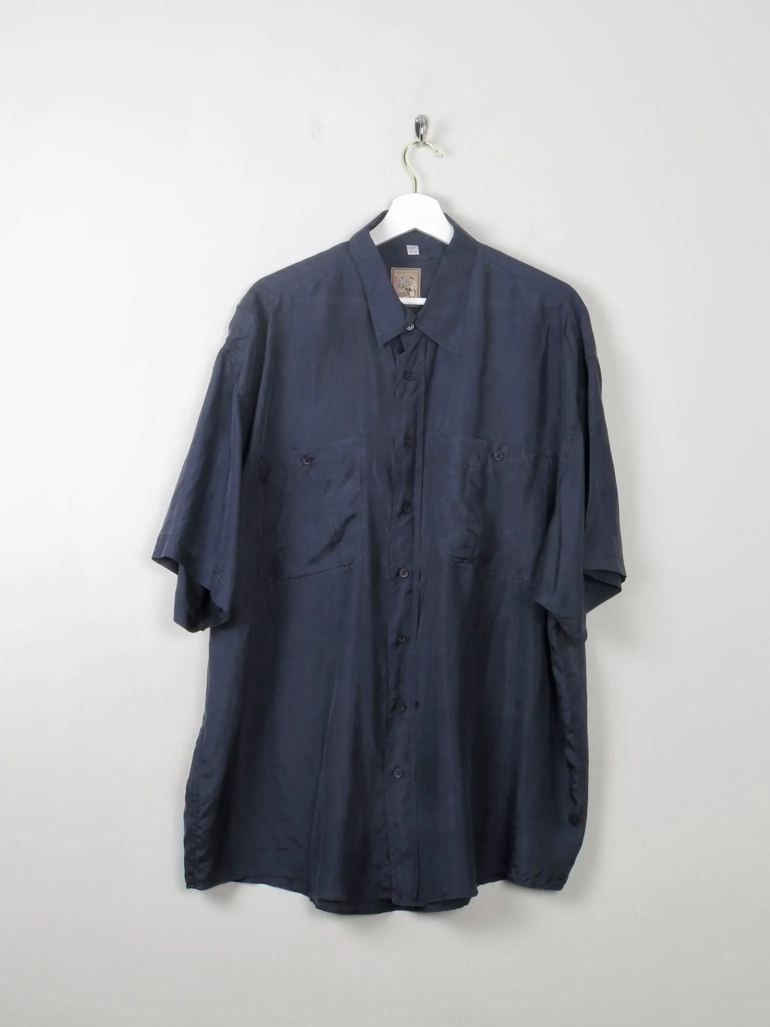 Men's Vintage Navy Silk Shirt XL