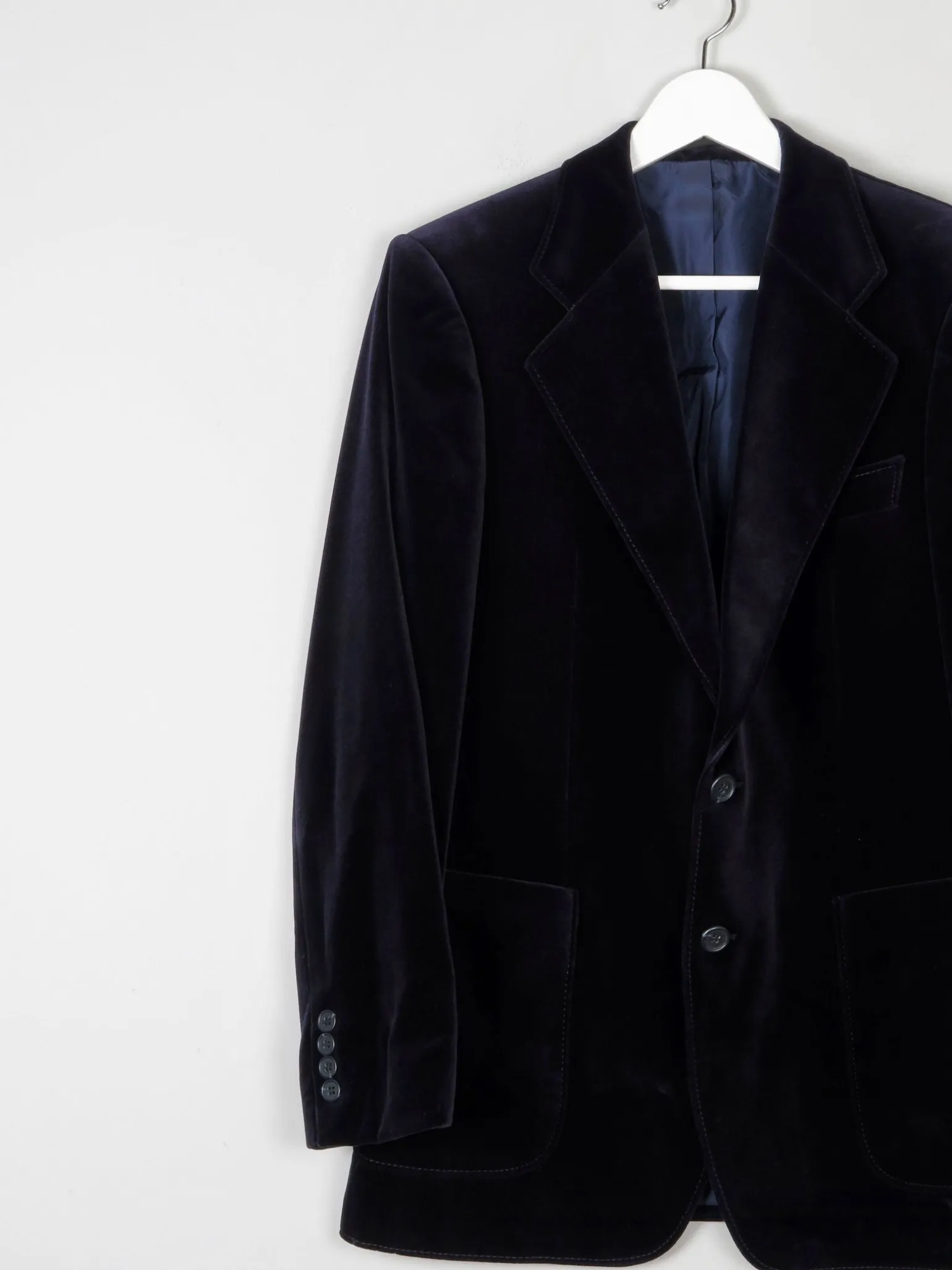 Men's Vintage Navy Tailored Velvet Jacket 40/42 M