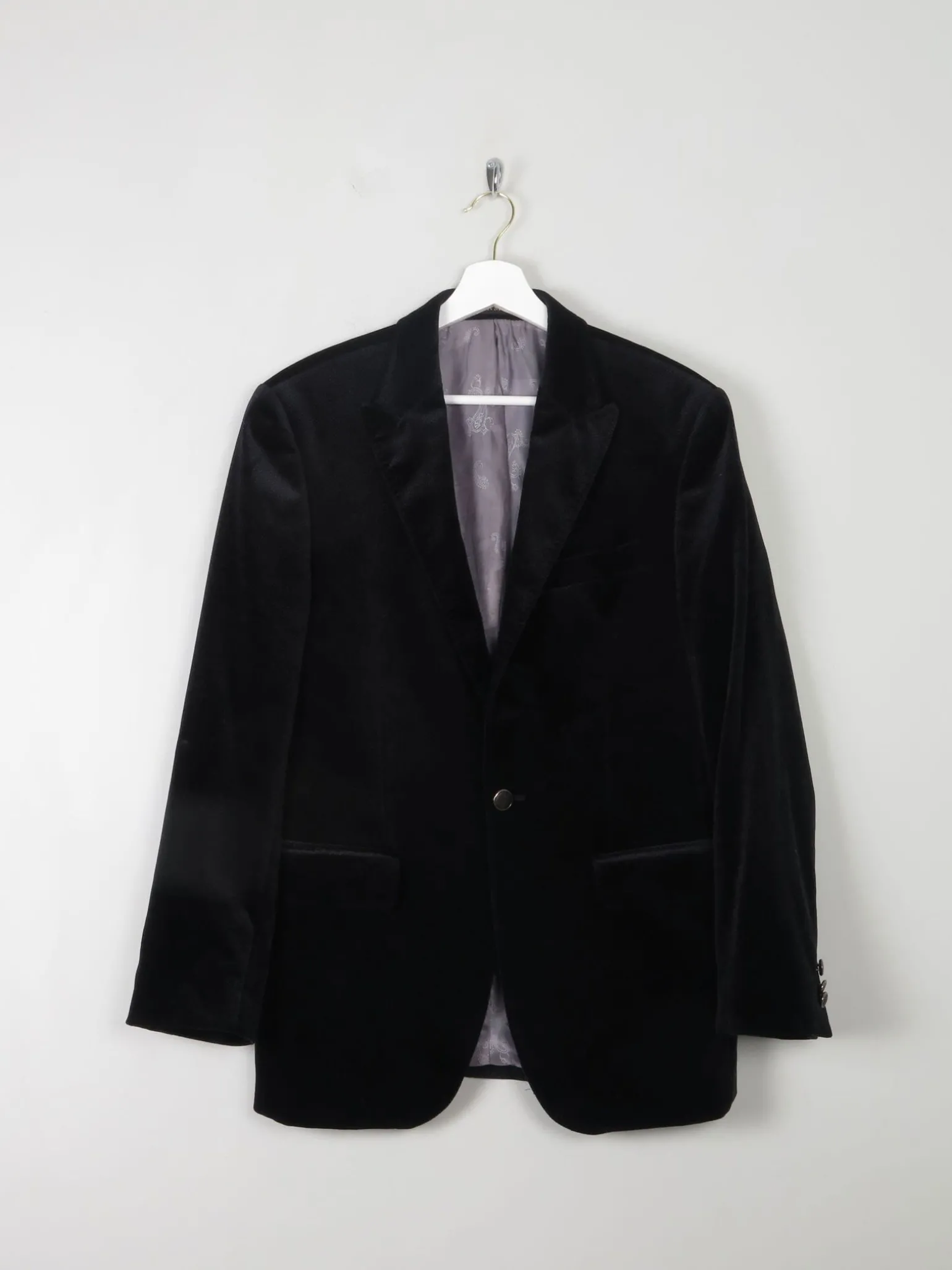 Men's Vintage Navy Velvet Jacket With Print 38/S