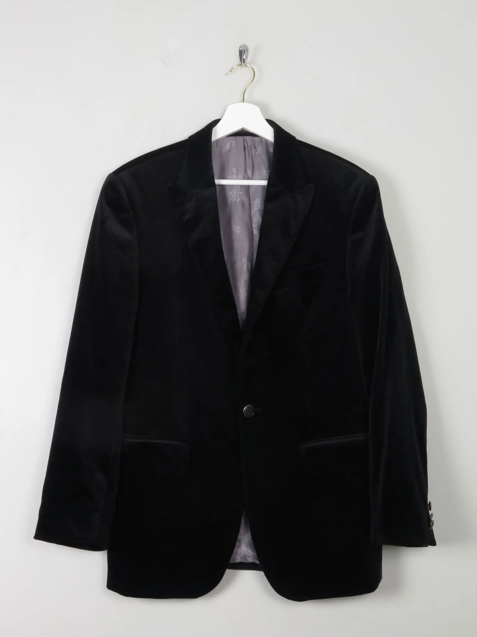 Men's Vintage Navy Velvet Jacket With Print 38/S