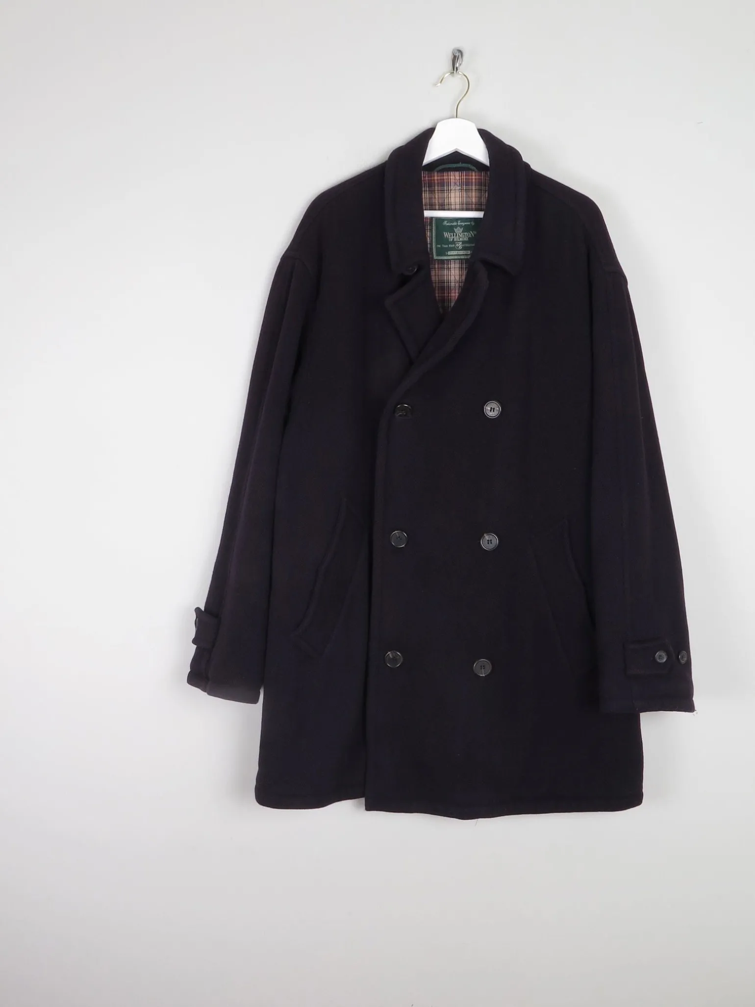 Men's Vintage Navy Wool 3/4 Double Breasted Vintage Coat L/XL