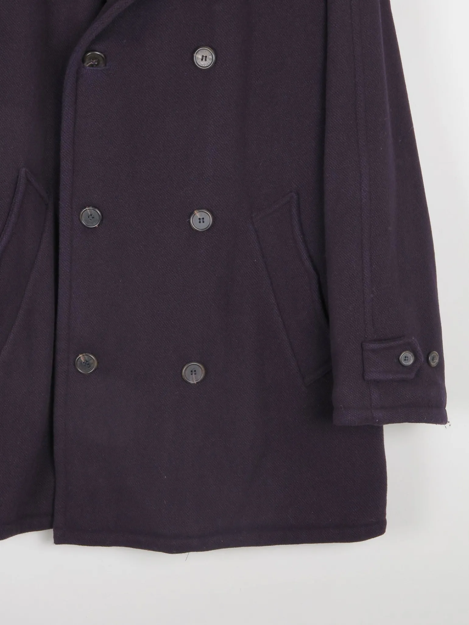 Men's Vintage Navy Wool 3/4 Double Breasted Vintage Coat L/XL