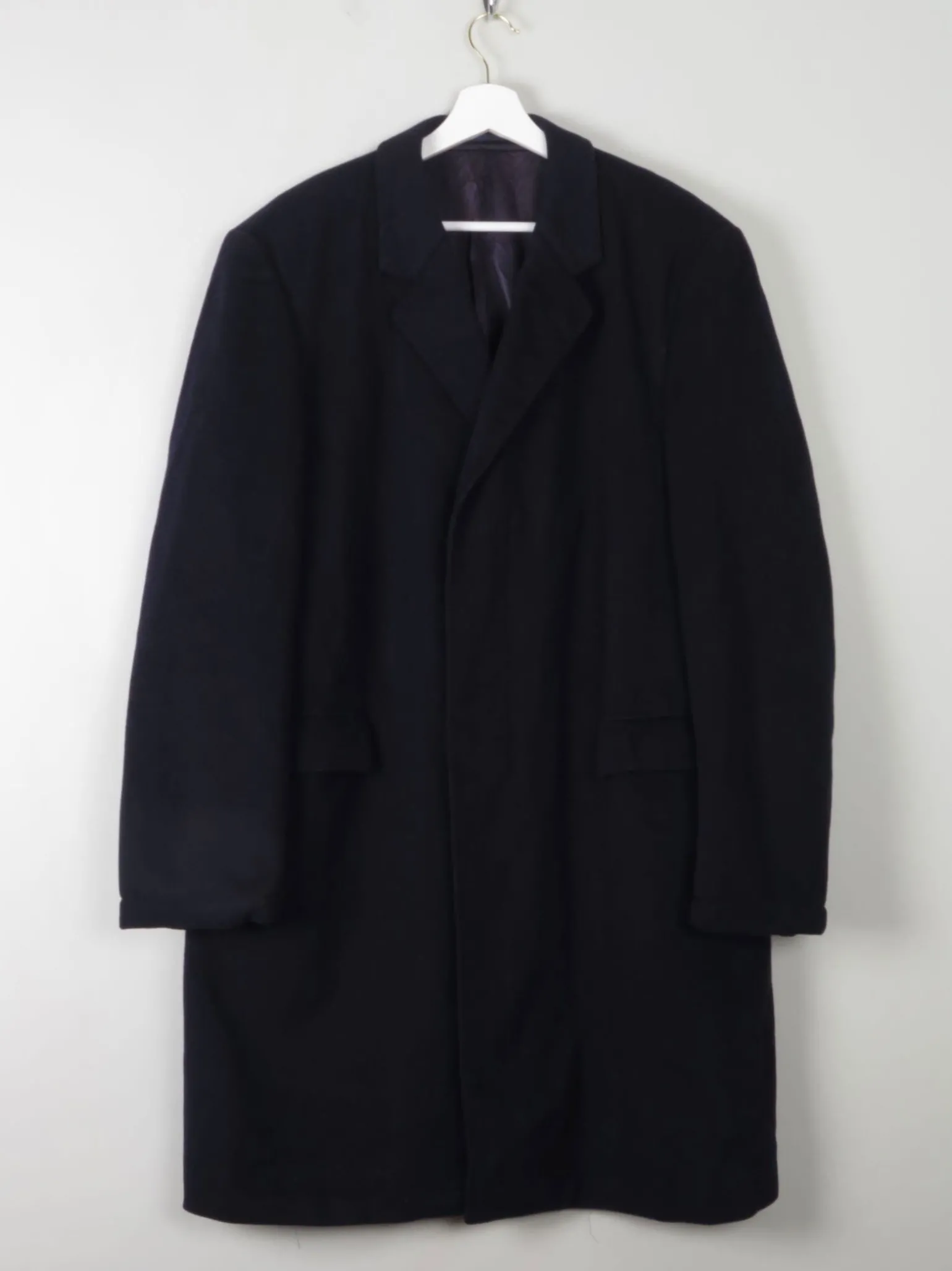 Men's Vintage Navy Wool Overcoat L/XL 44/46
