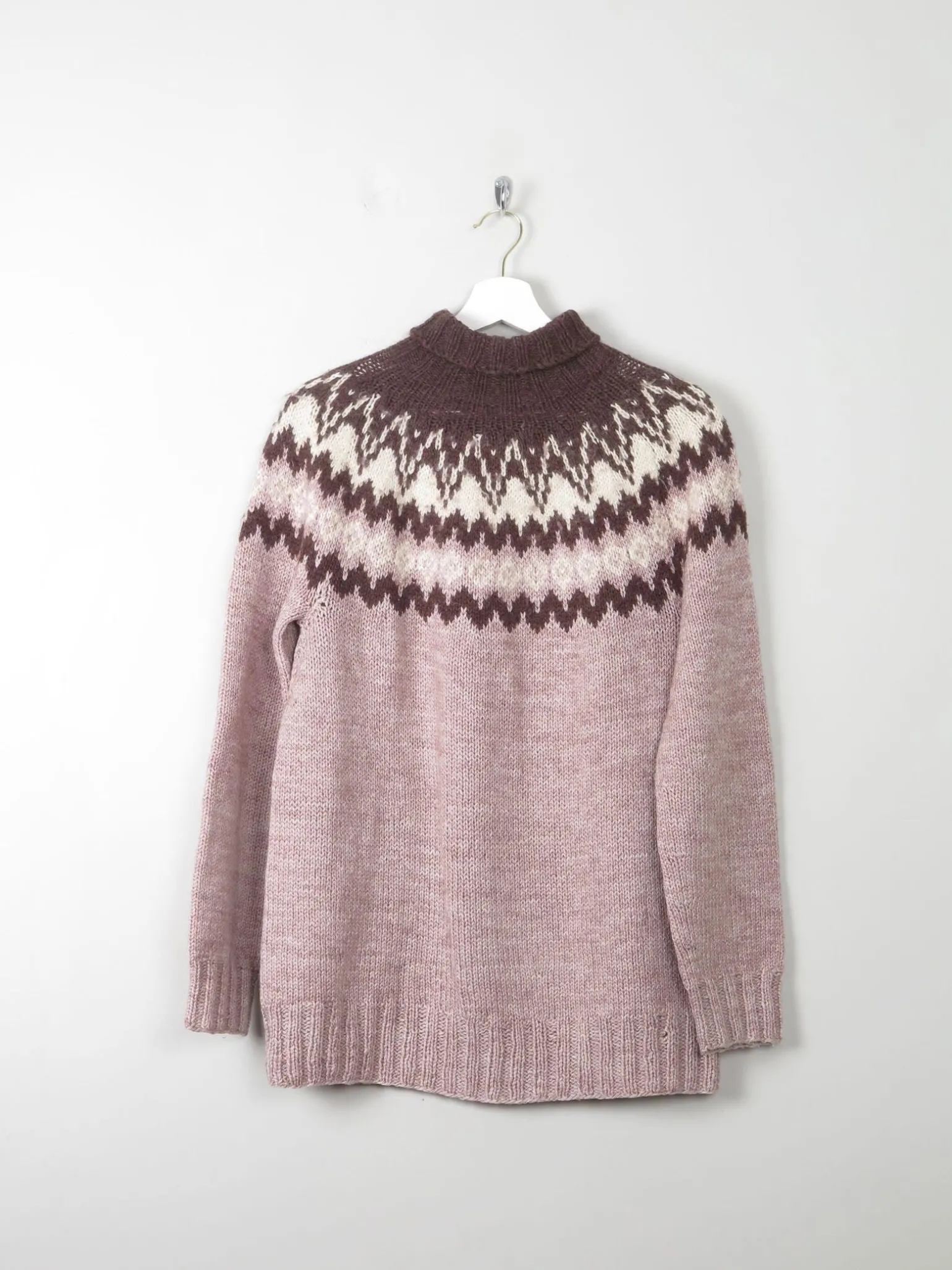 Men's VIntage Nordic Polo Neck Wool Jumper S