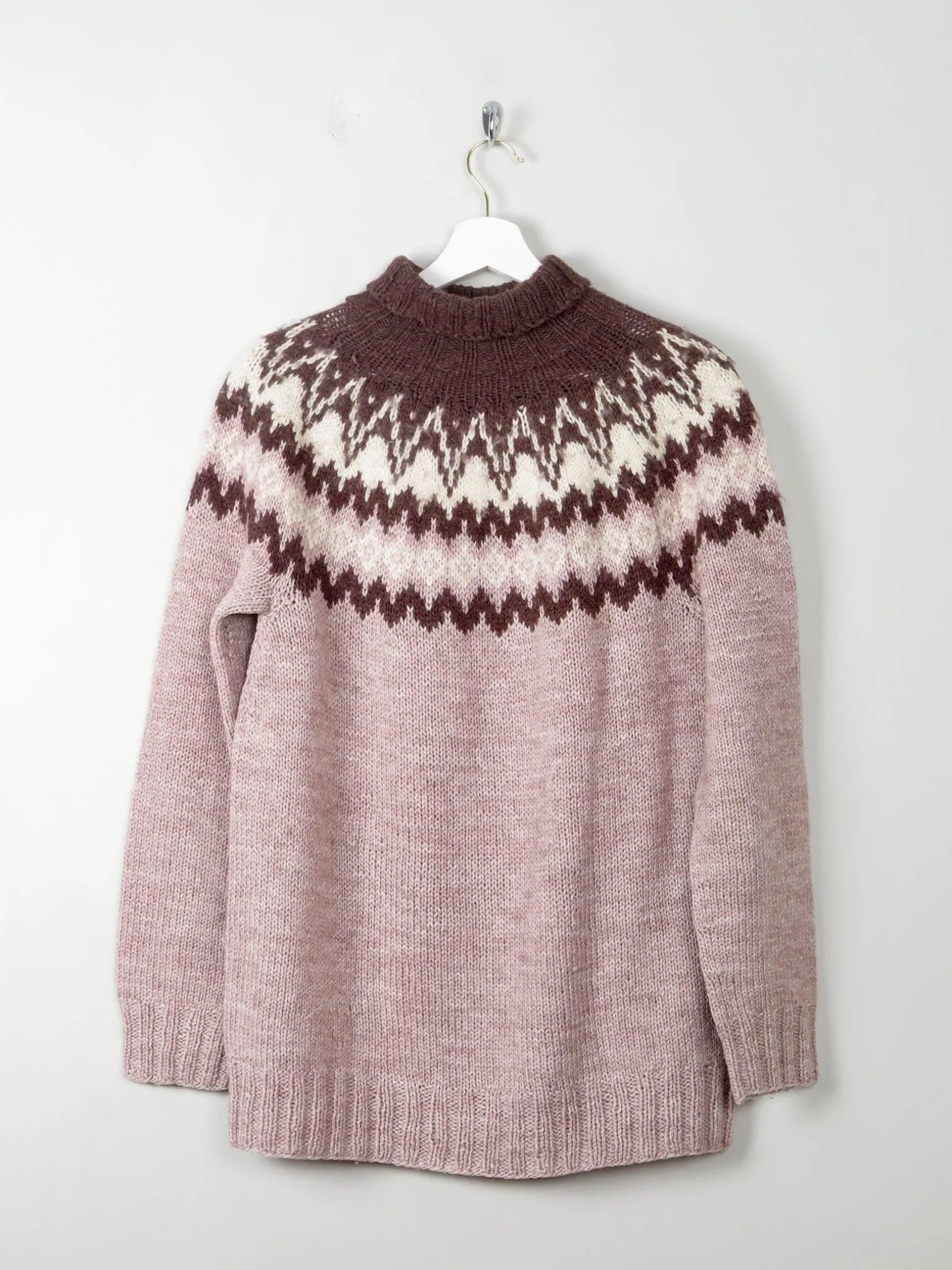 Men's VIntage Nordic Polo Neck Wool Jumper S