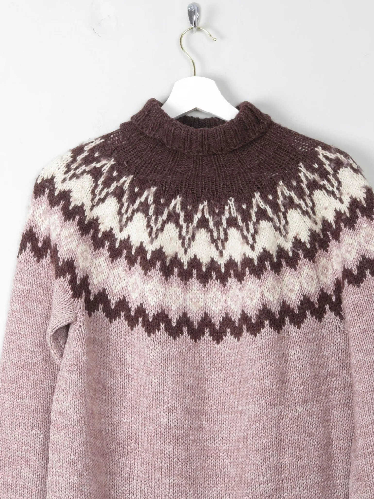 Men's VIntage Nordic Polo Neck Wool Jumper S