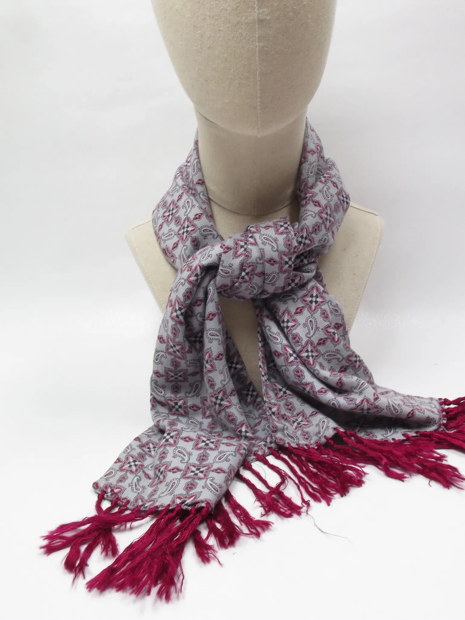 Men's Vintage Paisley Grey Fringed Scarf