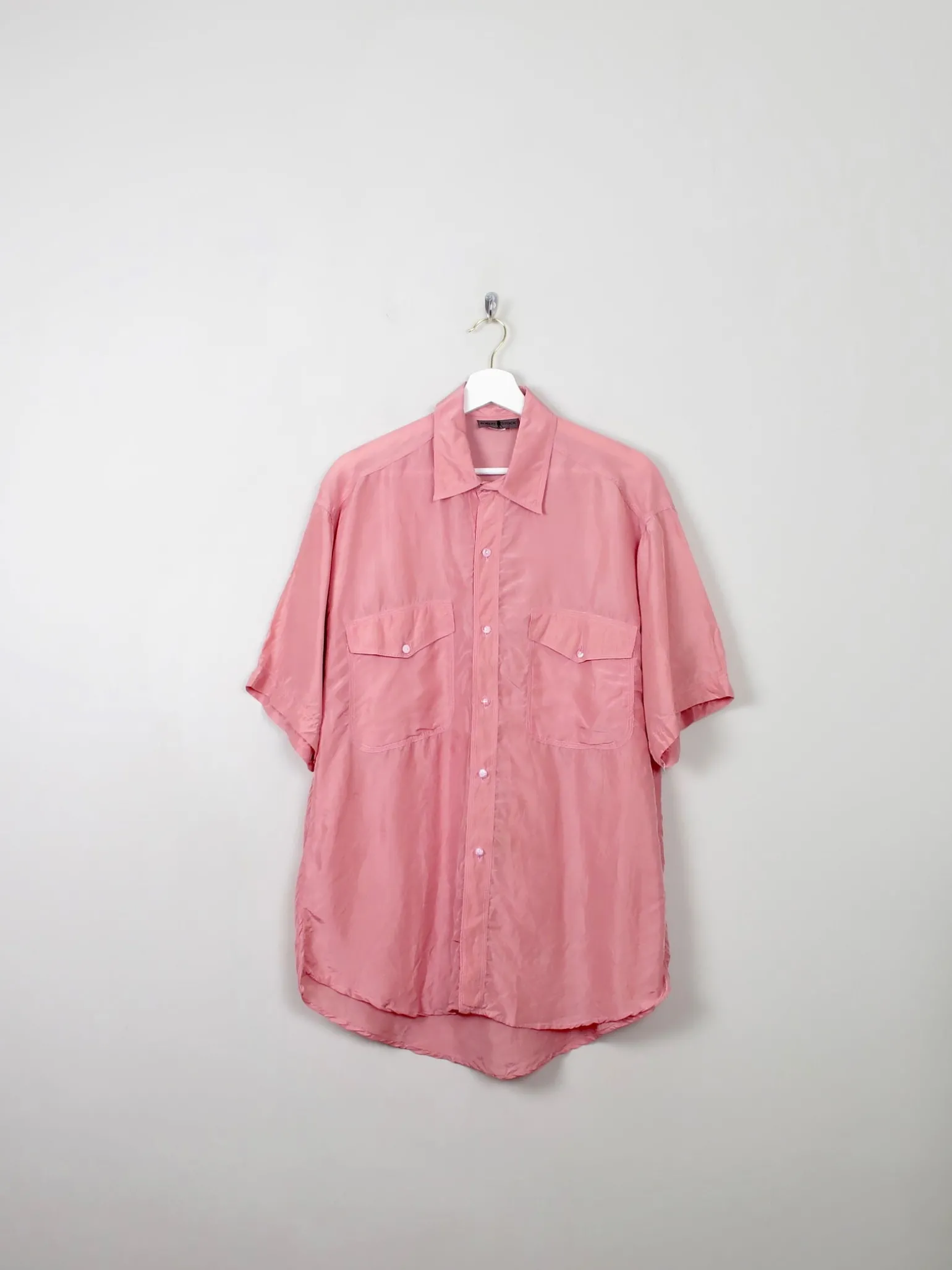 Men's Vintage Pink Silk Shirt XL