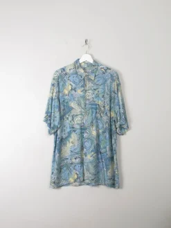 Men's Vintage Printed Blue Shirt L