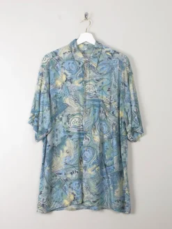 Men's Vintage Printed Blue Shirt L