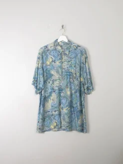 Men's Vintage Printed Blue Shirt L