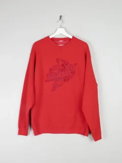 Men's Vintage Red Sweatshirt With Embroidered Logo L
