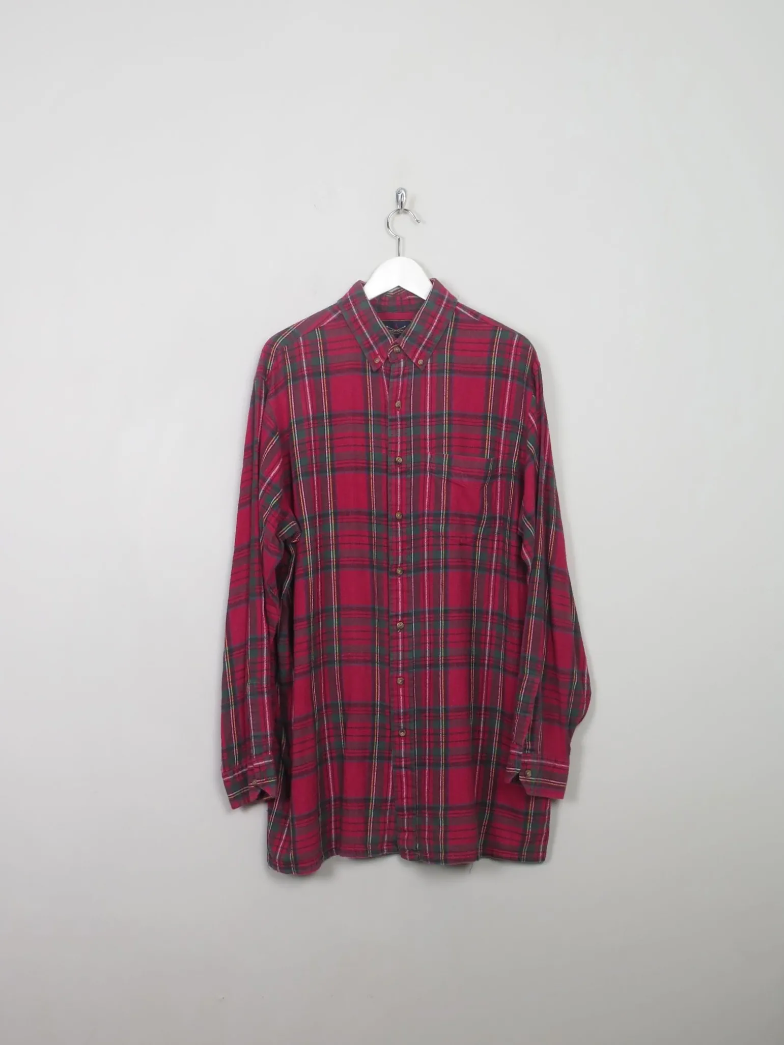 Men's Vintage Red Tartan Flannel Shirt XL