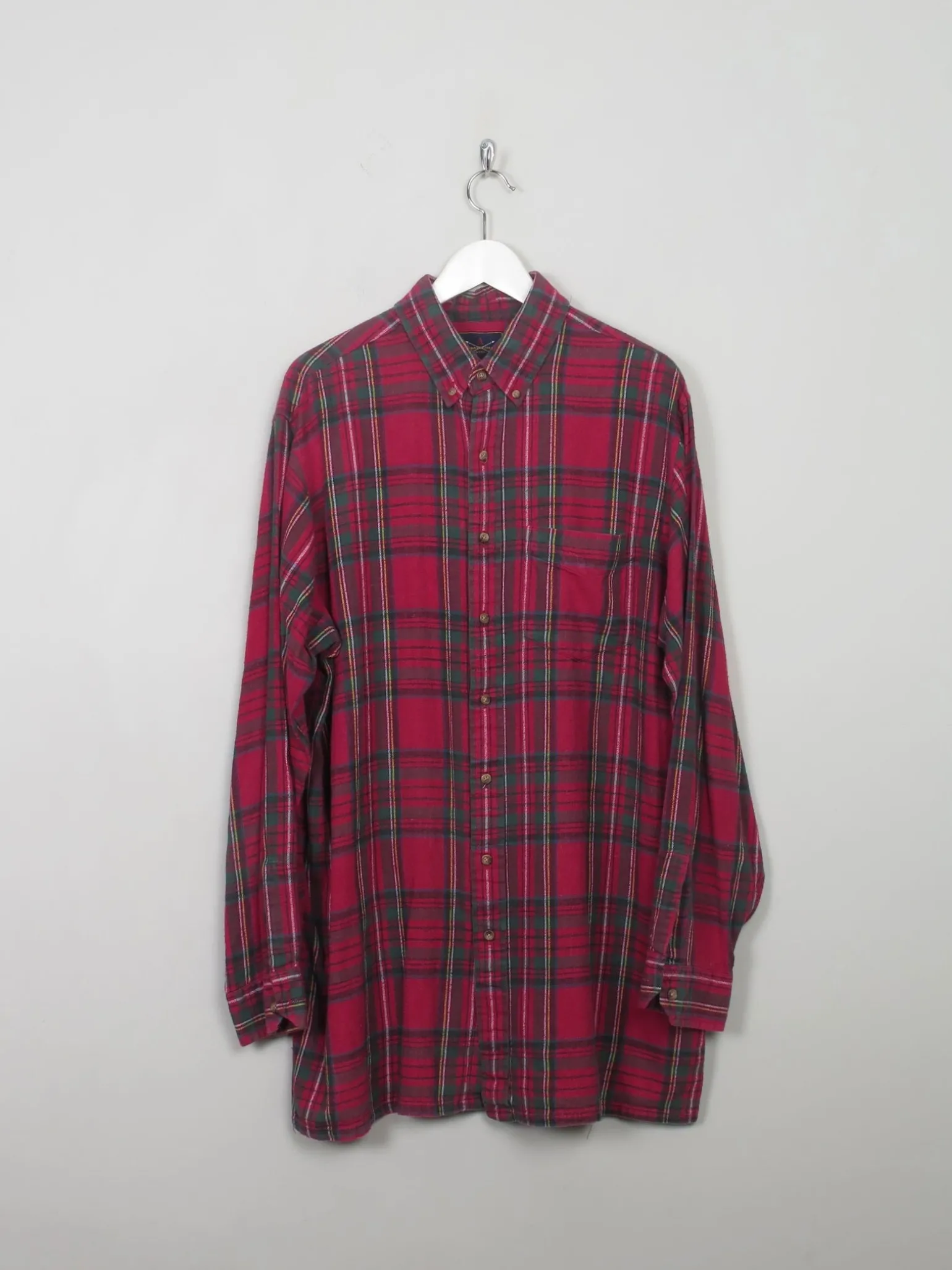 Men's Vintage Red Tartan Flannel Shirt XL