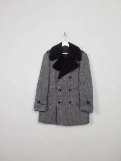 Men's Vintage 1970s Tweed Black Coat 40 S/M