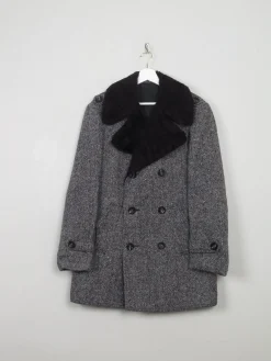 Men's Vintage 1970s Tweed Black Coat 40 S/M