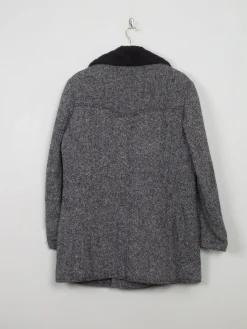 Men's Vintage 1970s Tweed Black Coat 40 S/M