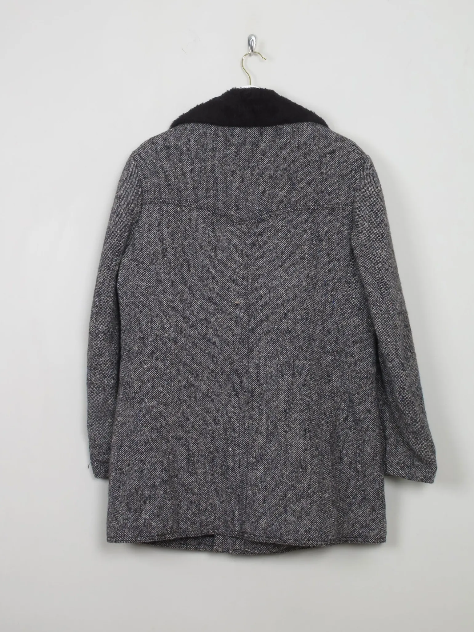 Men's Vintage 1970s Tweed Black Coat 40 S/M