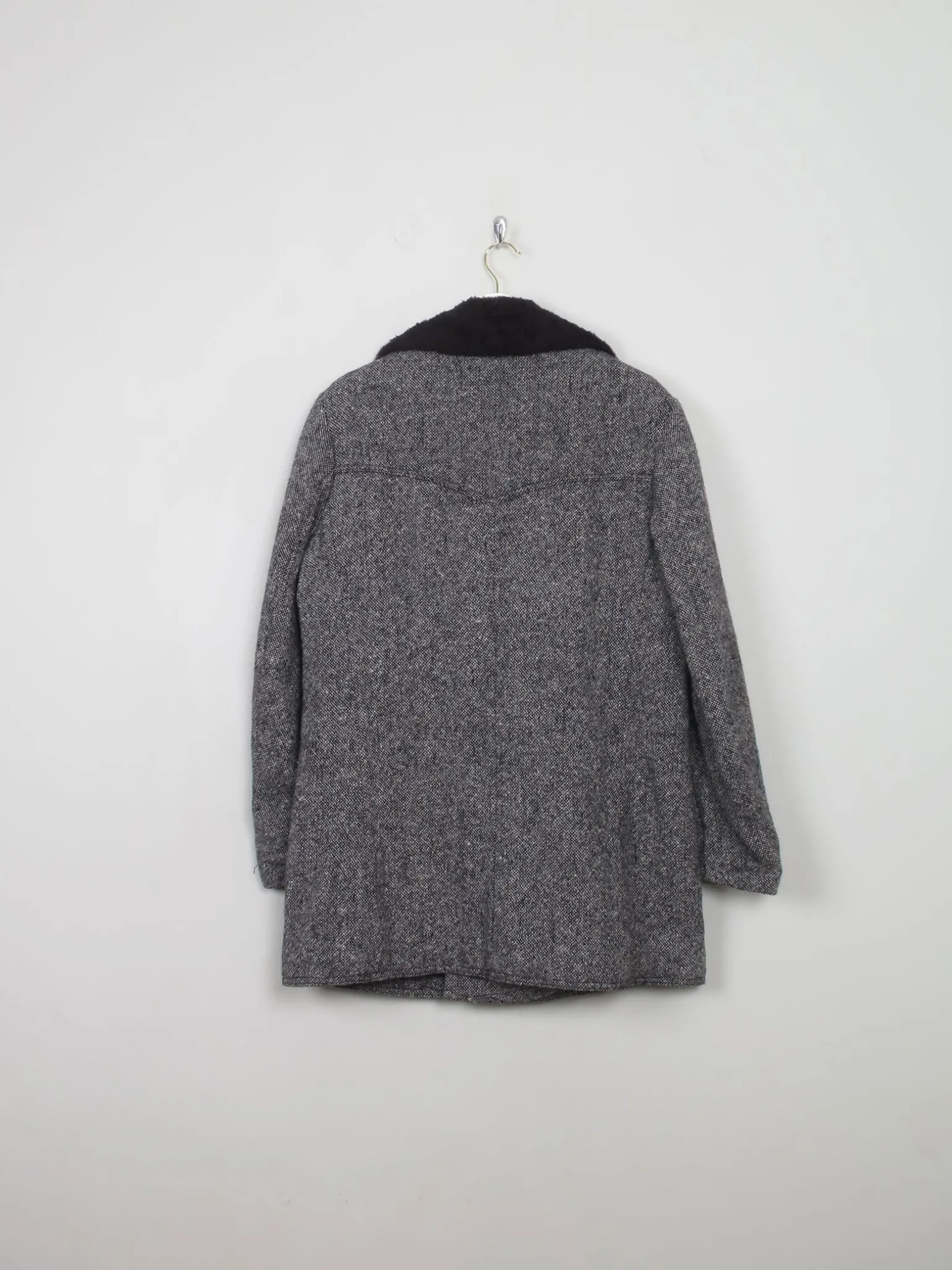 Men's Vintage 1970s Tweed Black Coat 40 S/M
