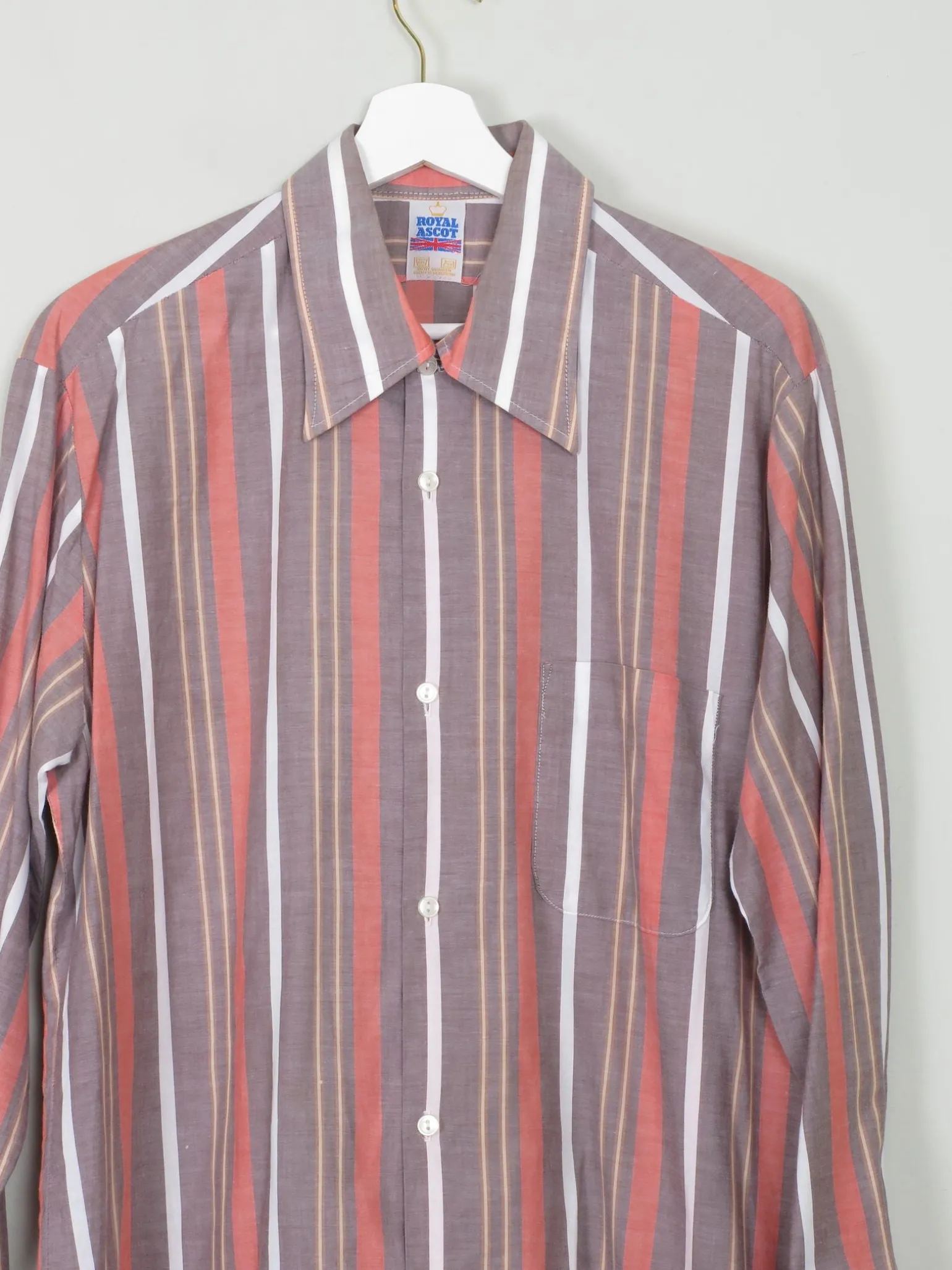 Men's Vintage Shirt 1970's Striped Royal Ascot L