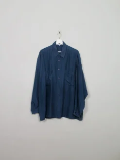 Men's Vintage Silk Navy Shirt XL
