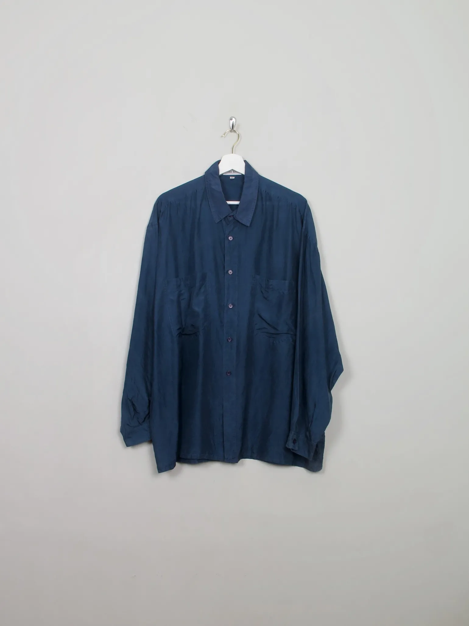 Men's Vintage Silk Navy Shirt XL