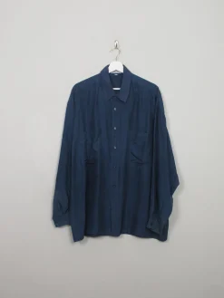 Men's Vintage Silk Navy Shirt XL