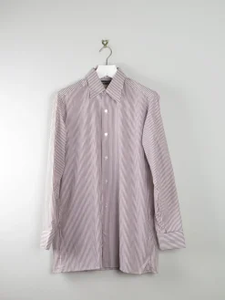 Men's Vintage Striped Brown 1970s Shirt M