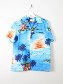 Men's Vintage Turquoise Hawaiian Shirt S/M