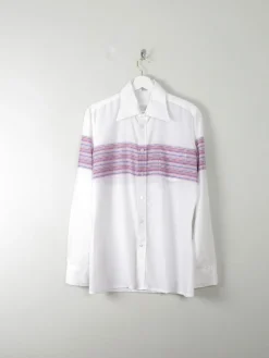 Men's Vintage White Shirt With Stripes M