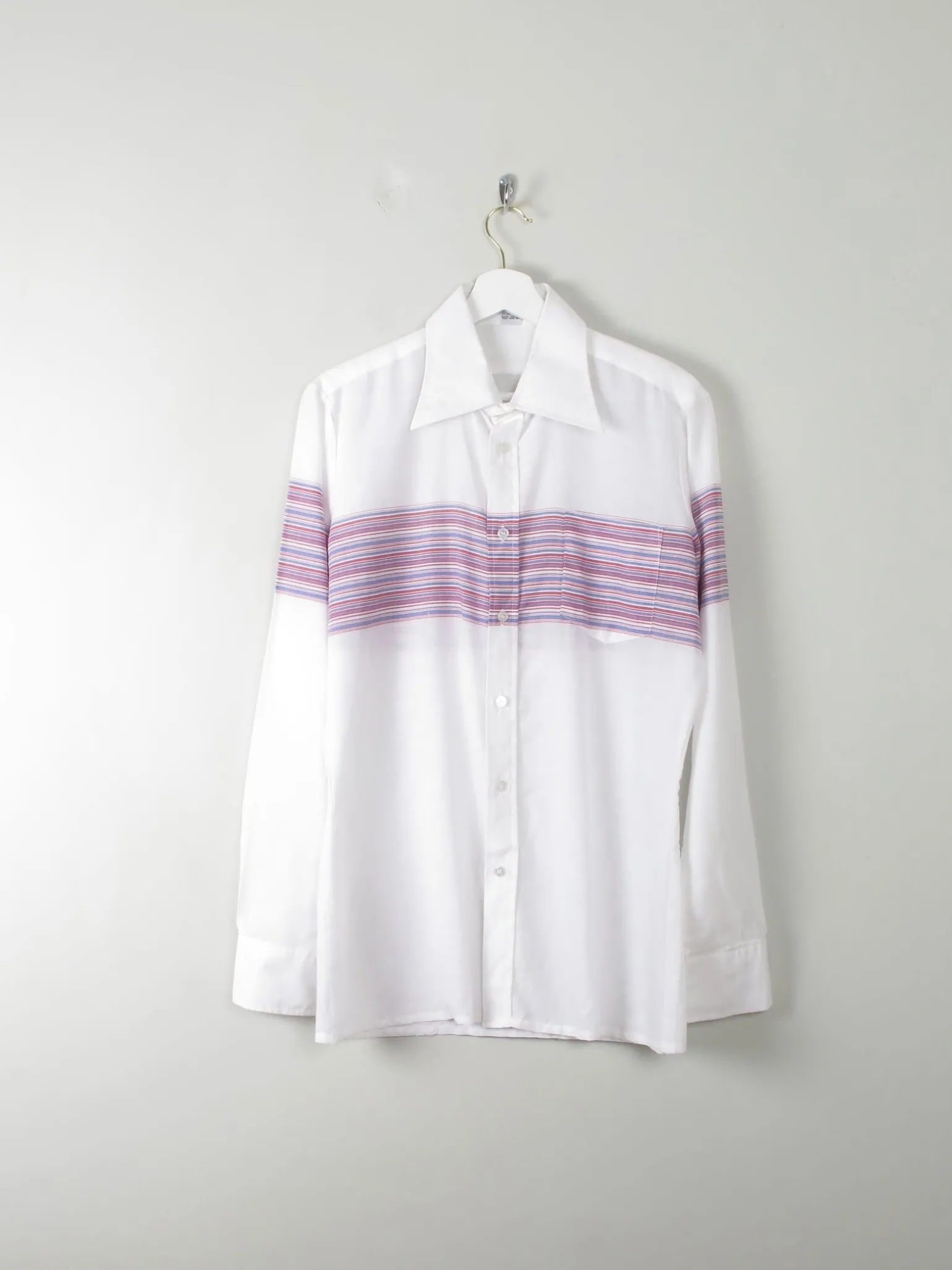 Men's Vintage White Shirt With Stripes M