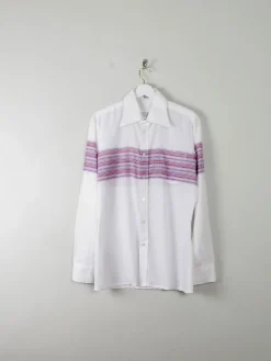 Men's Vintage White Shirt With Stripes M