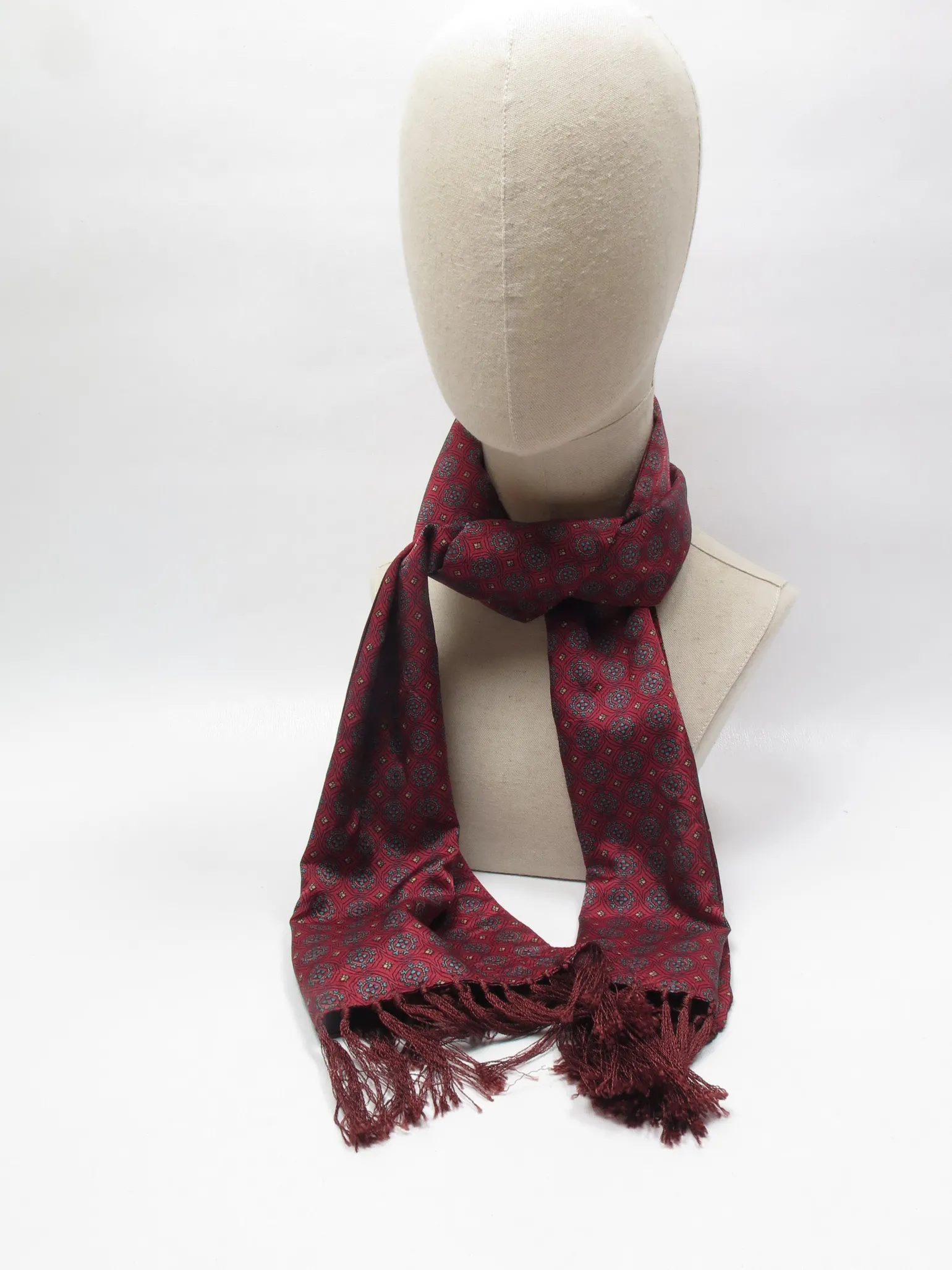 Men's Vintage Wine Patterned Fringed Scarf