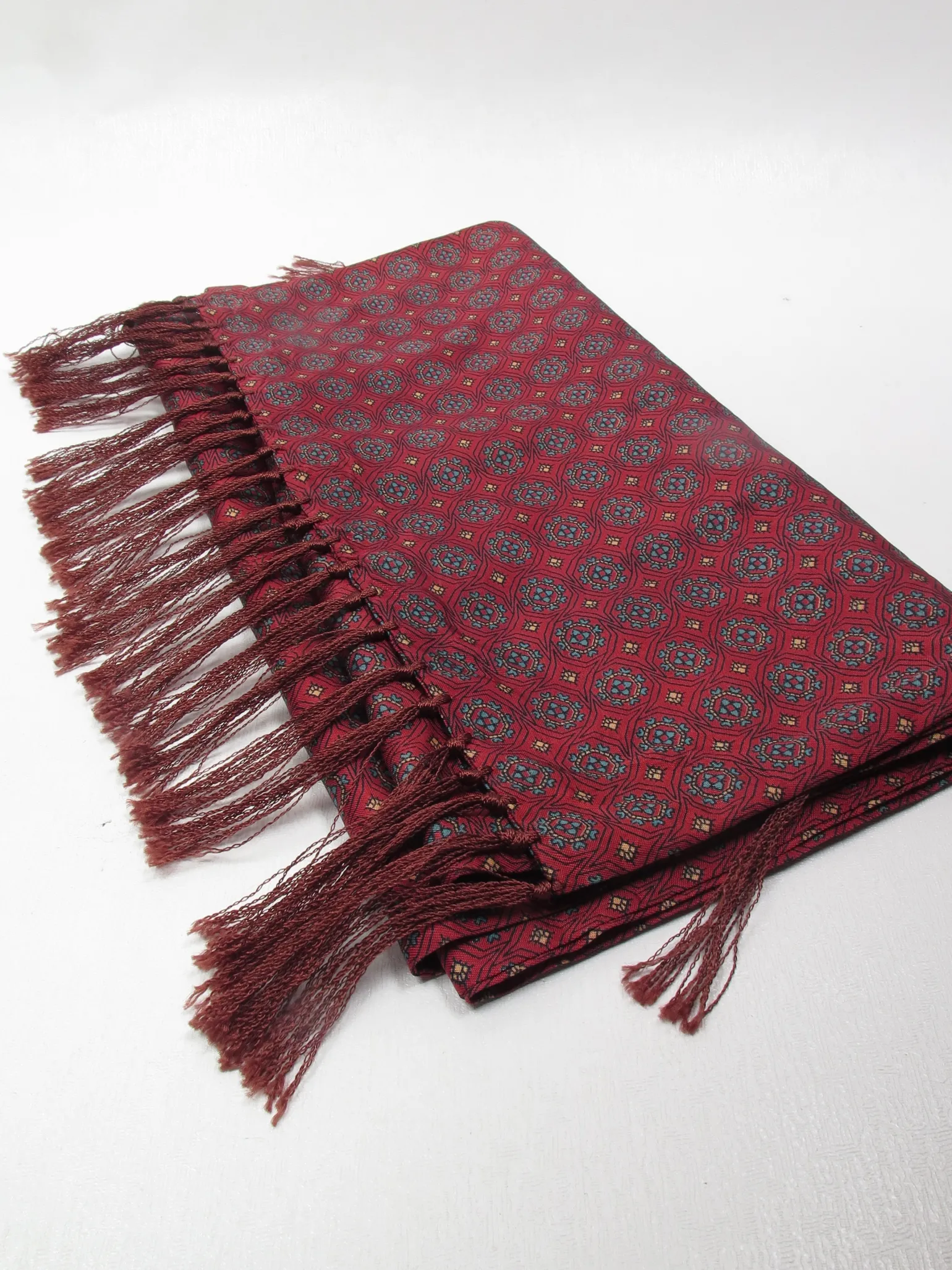 Men's Vintage Wine Patterned Fringed Scarf