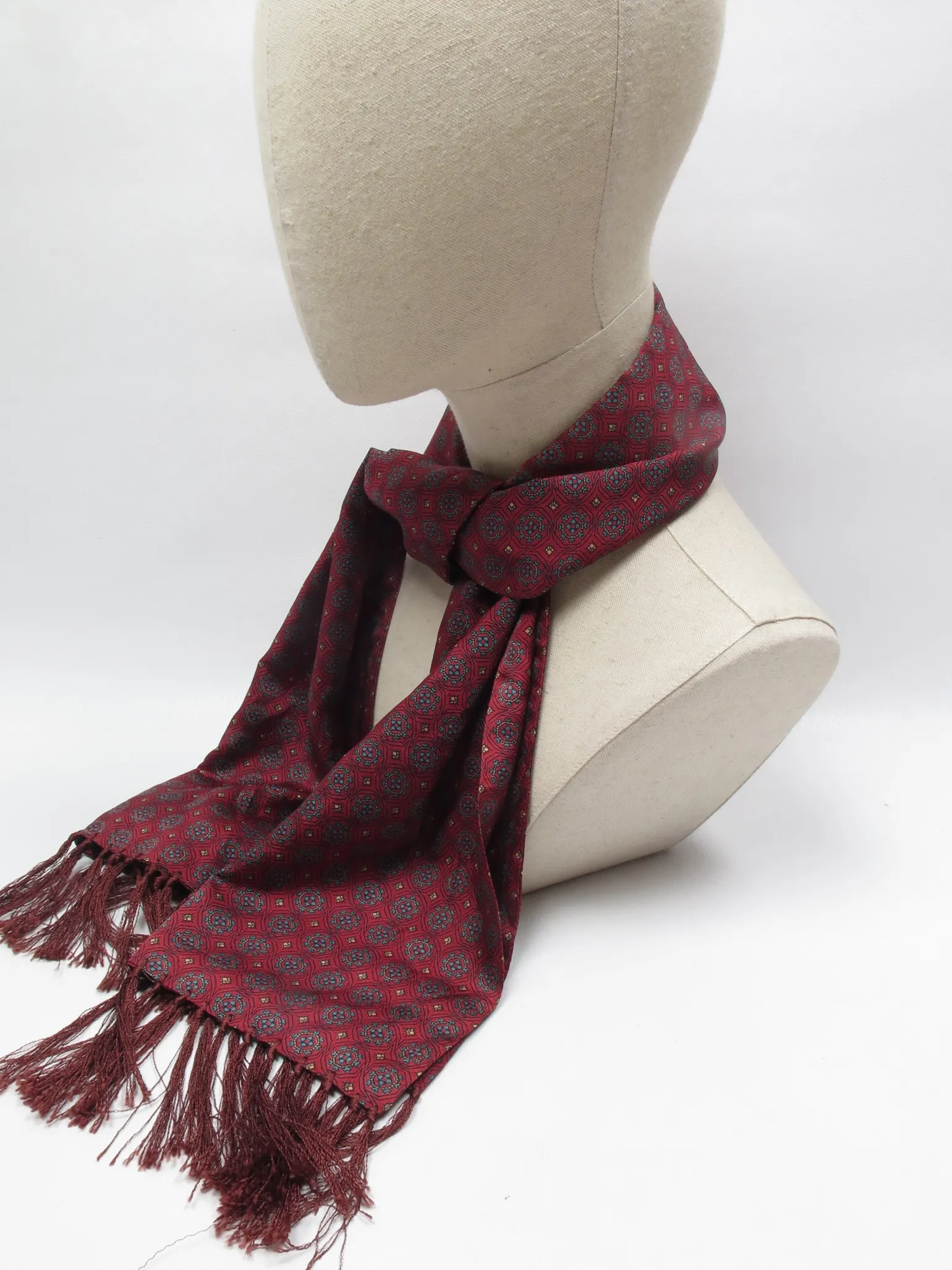 Men's Vintage Wine Patterned Fringed Scarf