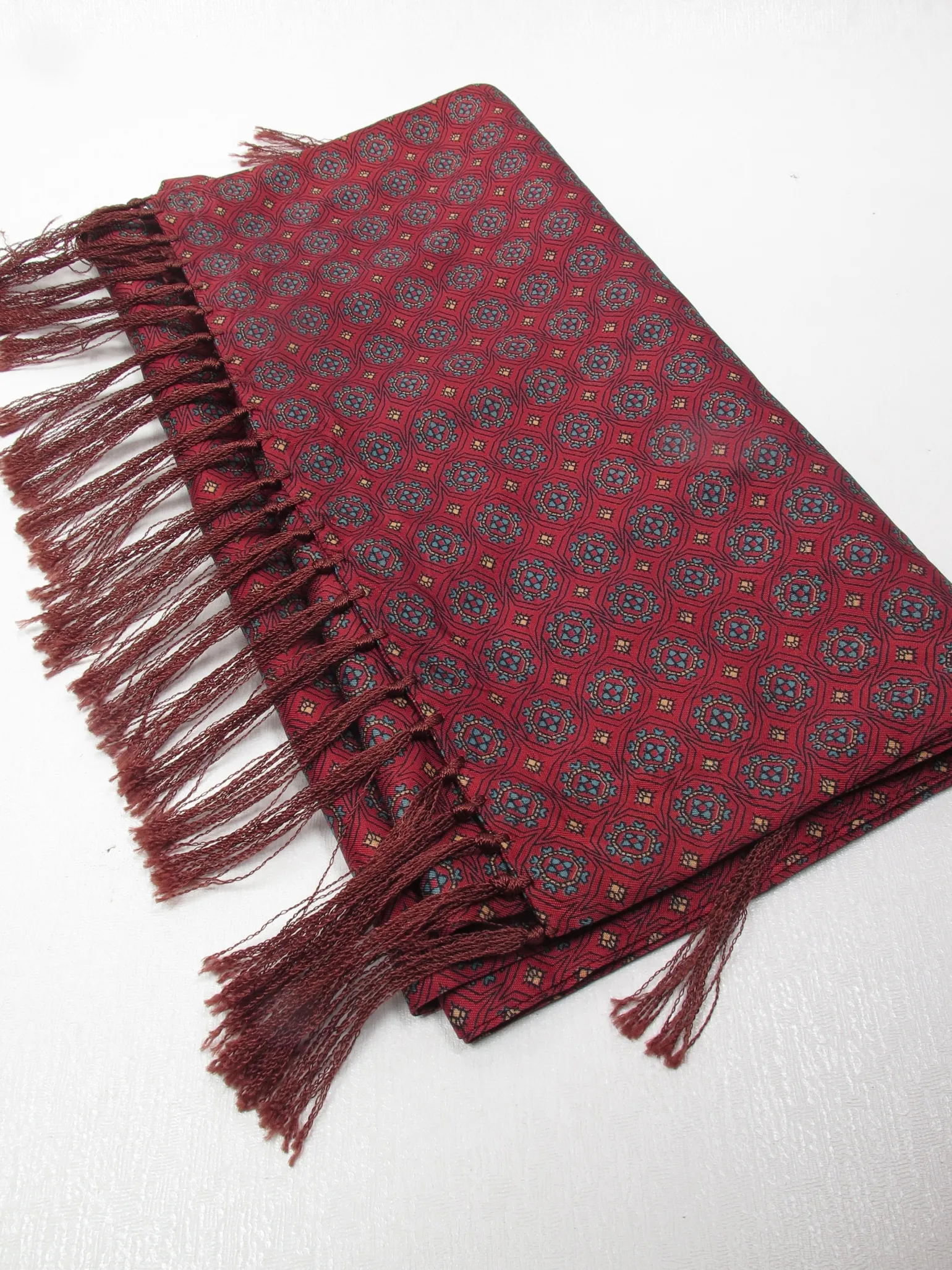 Men's Vintage Wine Patterned Fringed Scarf