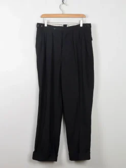 Men's Vintage Wool Black Trousers With Turn Up Hem 34"/30L"