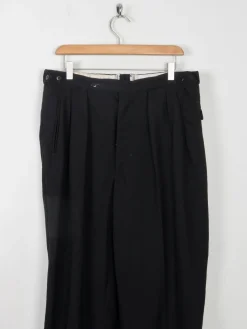 Men's Vintage Wool Black Trousers With Turn Up Hem 34