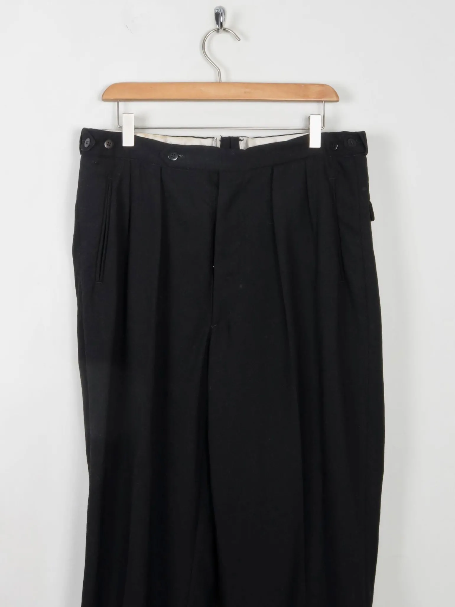 Men's Vintage Wool Black Trousers With Turn Up Hem 34"/30L"