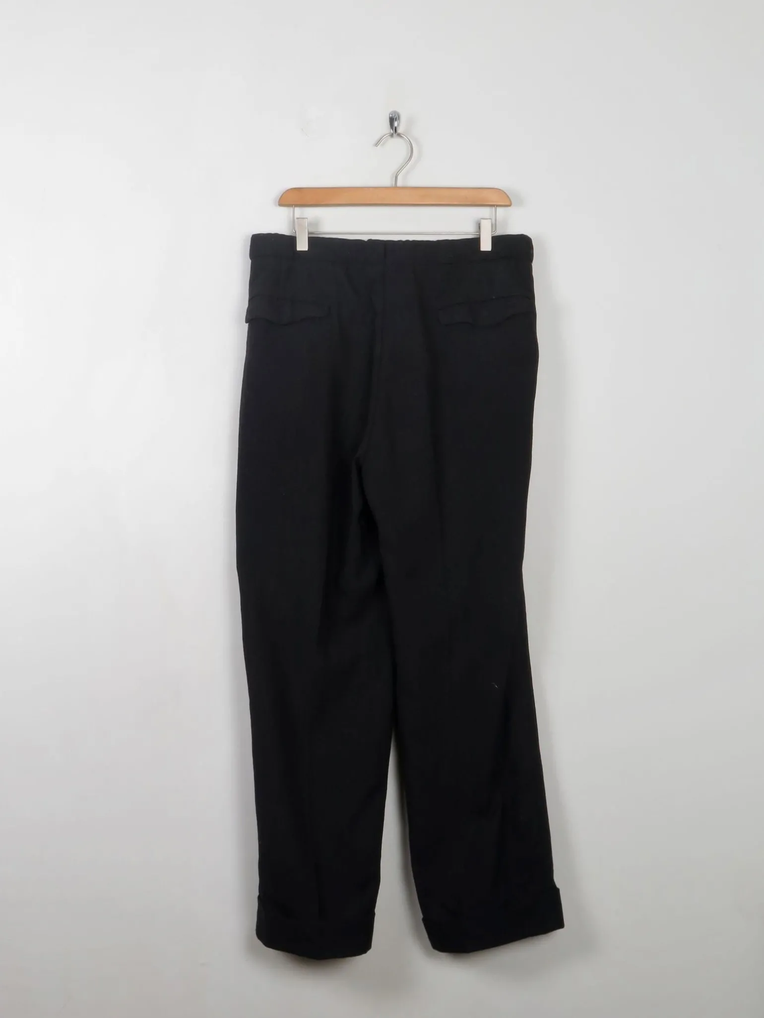 Men's Vintage Wool Black Trousers With Turn Up Hem 34"/30L"