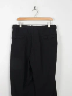 Men's Vintage Wool Black Trousers With Turn Up Hem 34