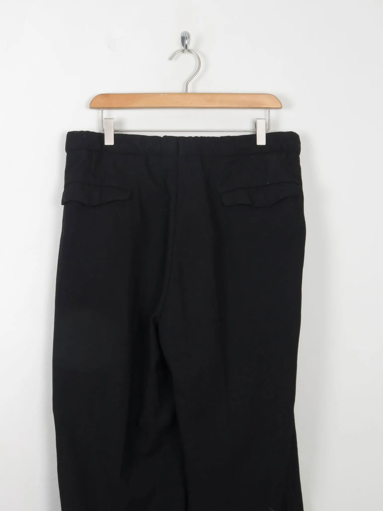 Men's Vintage Wool Black Trousers With Turn Up Hem 34"/30L"