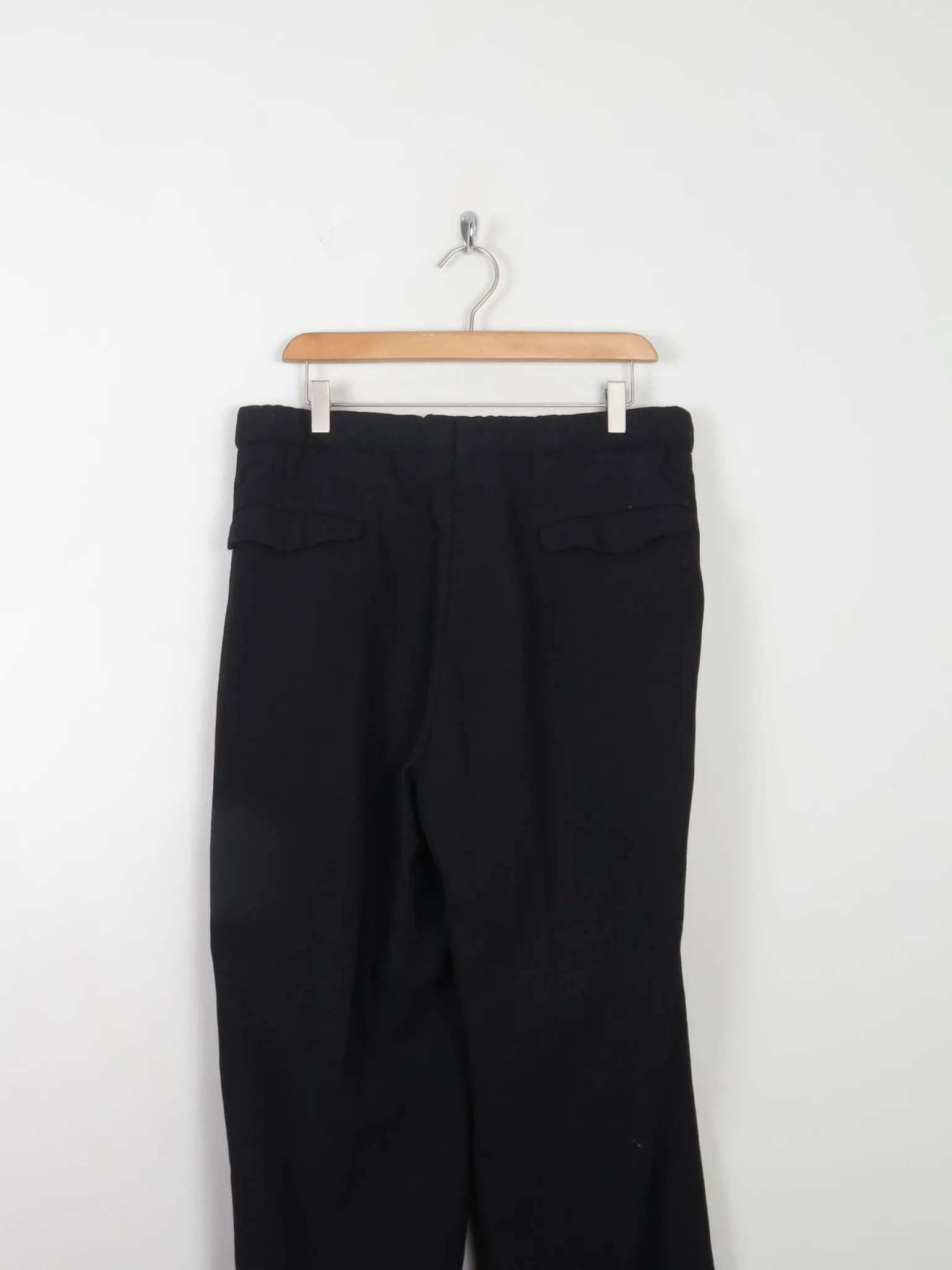 Men's Vintage Wool Black Trousers With Turn Up Hem 34"/30L"