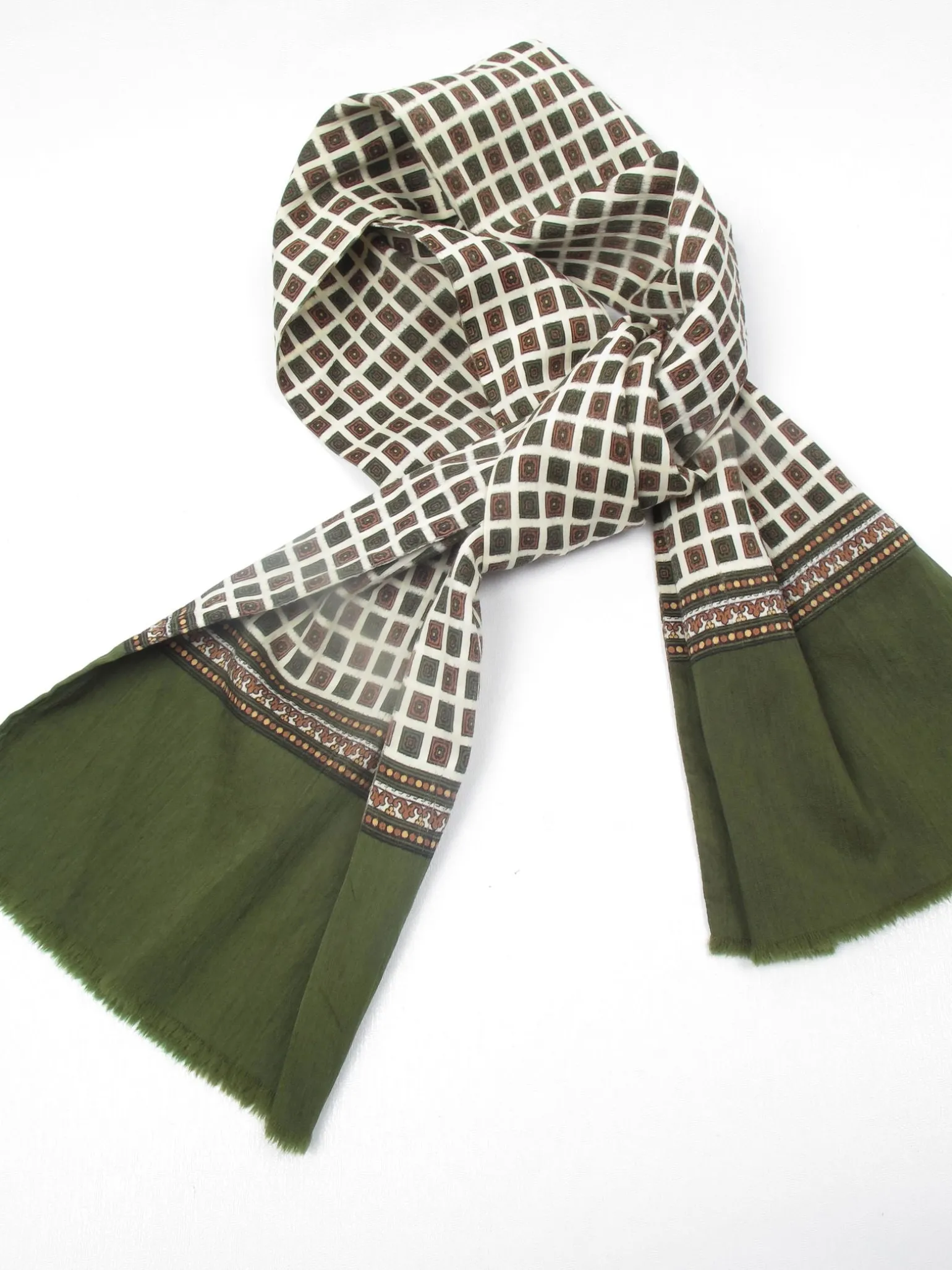 Men's Vintage Wool Green Printed Scarf