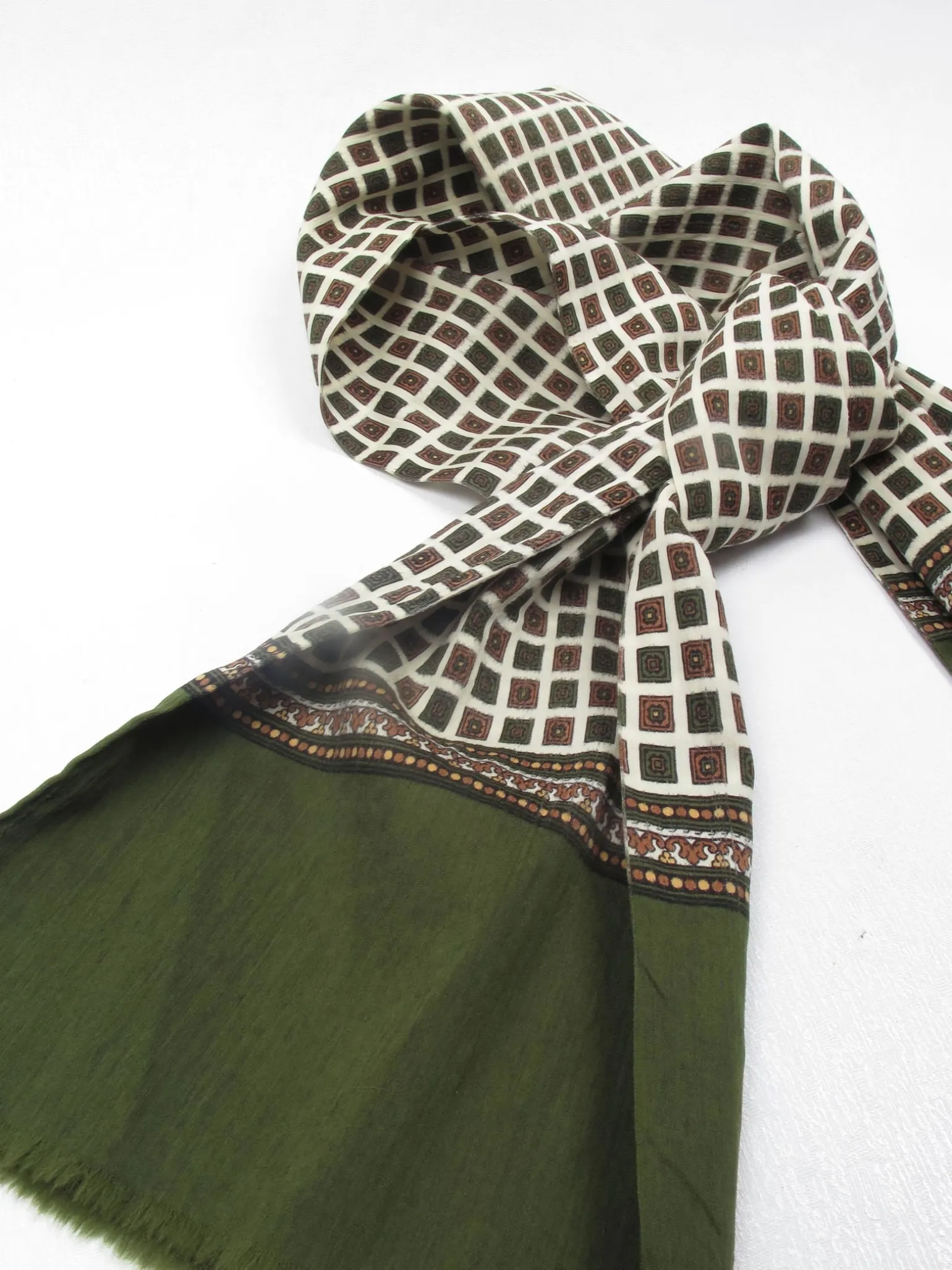 Men's Vintage Wool Green Printed Scarf