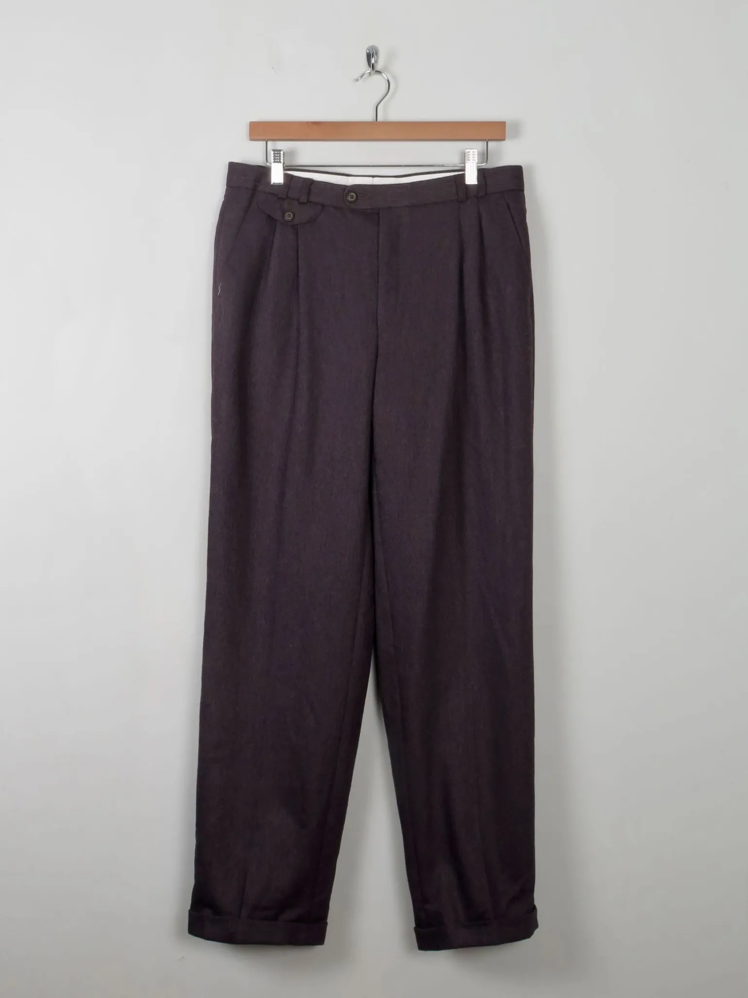 Men's Vintage Wool Trousers Wine/Brown 33" W 31"L