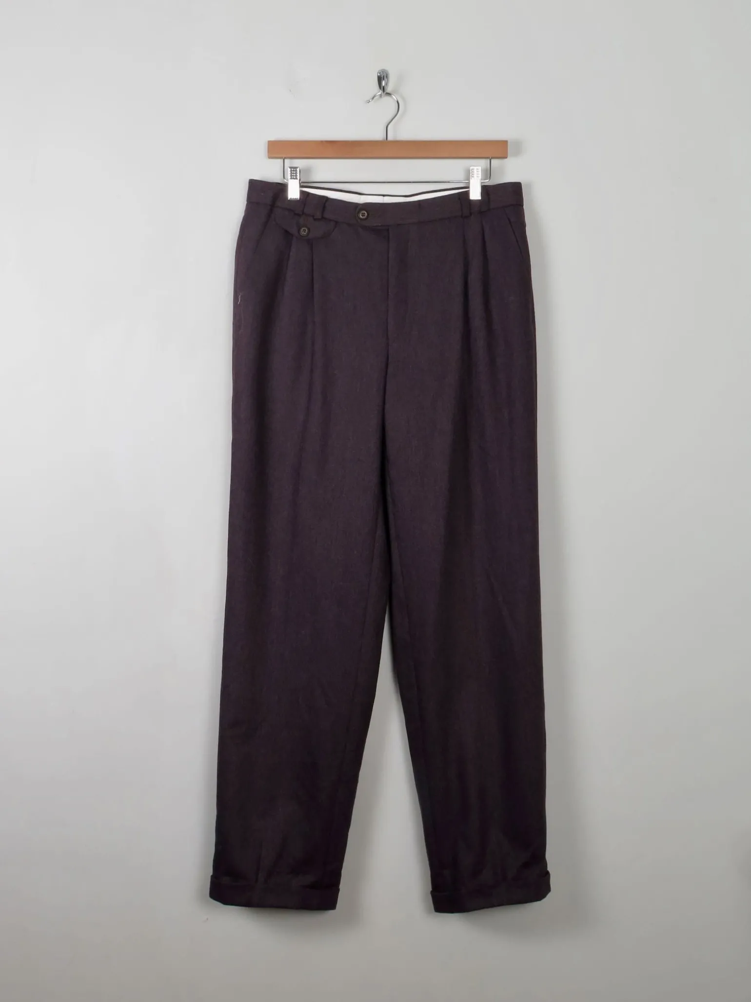 Men's Vintage Wool Trousers Wine/Brown 33" W 31"L